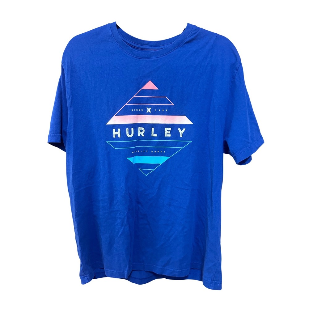 Hurley Mens‎ Graphic T-Shirt Blue Cotton Short Sleeve Geometric Logo Large